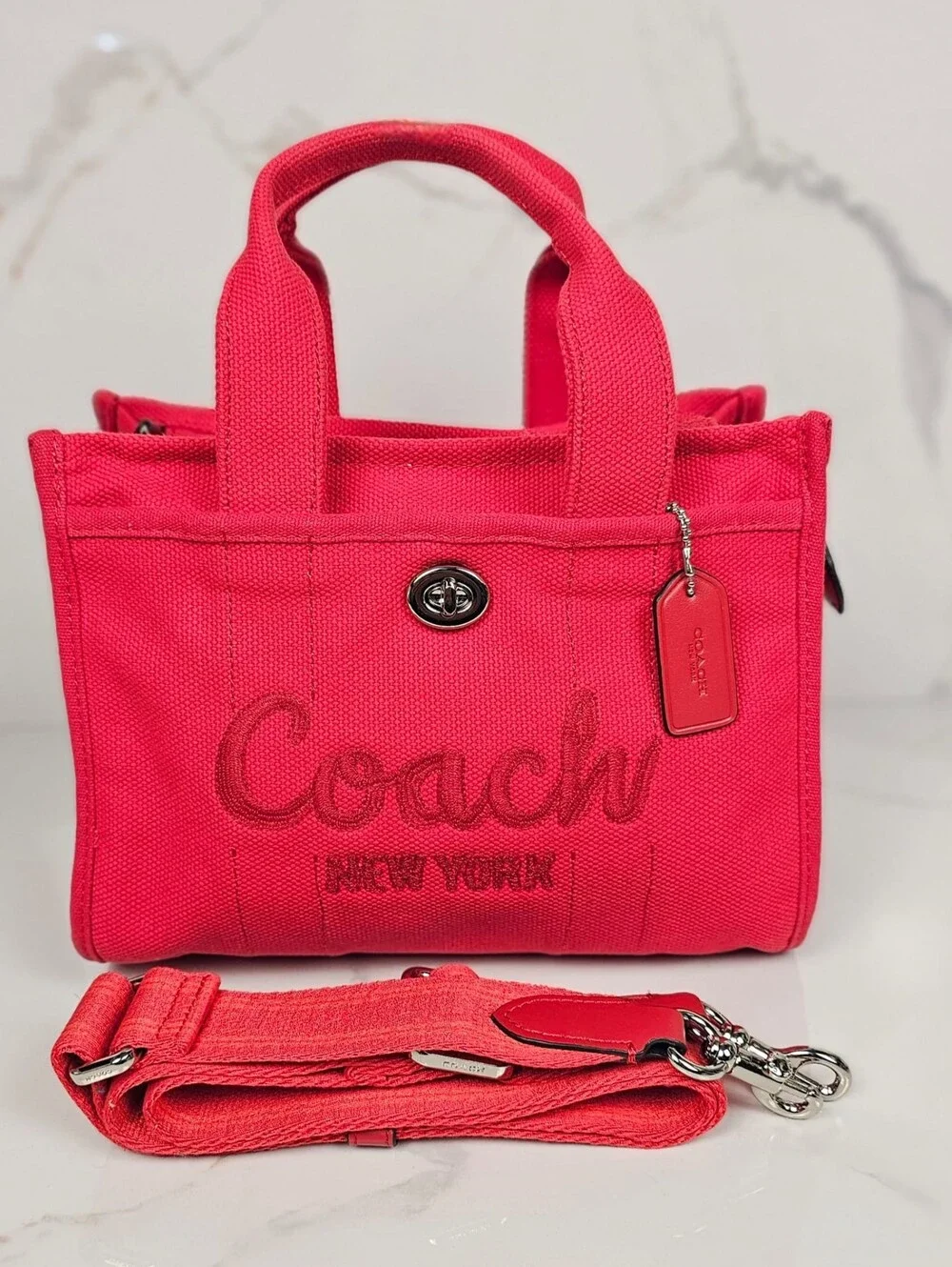 Coach Canvas Tote Bag Red New York Logo Crossbody Shoulder Purse‎